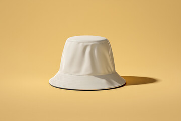 Premium White Bucket Hat Mockup on Yellow Background for Fashion