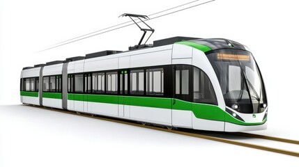 Modern light rail tram in a studio setting, showcasing sleek design and technology