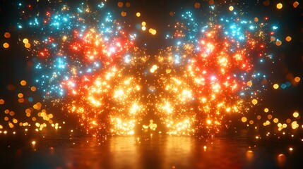 Obraz premium Vibrant, symmetrical fireworks display against a dark backdrop.