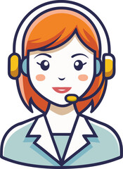 Call Center Woman with Headset – Office Staff Illustration