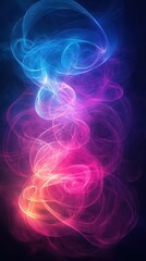 Fototapeta premium Colorful swirling patterns create a mesmerizing abstract design with vibrant blue, pink, and orange tones in a dark background