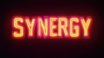 Obraz premium Vibrant Neon Synergy Sign Teamwork Collaboration and Energy Concept