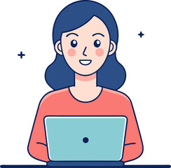 Young Woman Using Laptop – Online Work Concept Vector