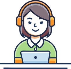 Girl Typing on Laptop – Digital Workspace Illustration