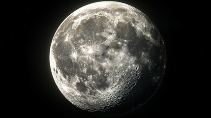 Obraz premium Captivating Realistic Close-Up of the Full Moon Showcasing Crater Details and Surface Variations Against a Stark Black Space Background Evoking Awe and Isolation in Astrophotography