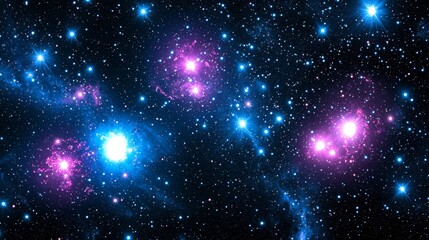 Celestial Symphony Wide Panoramic View of a Vibrantly Colored Star Field with Luminous Blue-White and Pink-Purple Nebulae on a Deep Black Background Evoking Wonder and Vastness