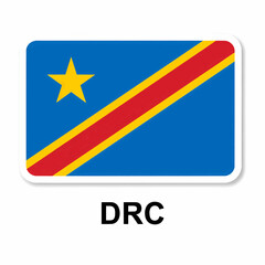 A clear digital illustration of the rectangular flag of DRC. Below the flag, the word "DRC" is written on a white background. Vector illustration.