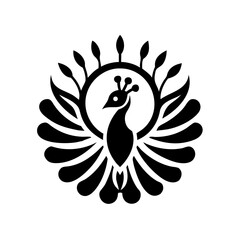 Obraz premium Vibrant peacock logo design with gradient colors .A stylized peacock design on a white background.