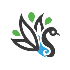 Obraz premium Vibrant peacock logo design with gradient colors .A stylized peacock design on a white background.