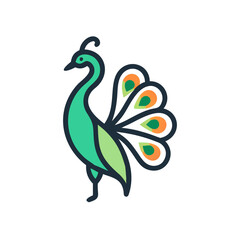 Vibrant peacock logo design with gradient colors .A stylized peacock design on a white  background.