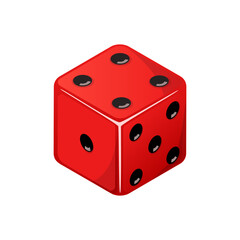 Game dice, red dice with the number four side coming up. Dice cube icon isolated on white background.