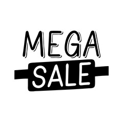 Mega sale in black and white bold font with underline style