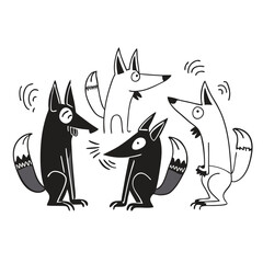 Mystical wolf silhouette designs in nature scenes with spiritual, emotional and tribal elements vector illustration
