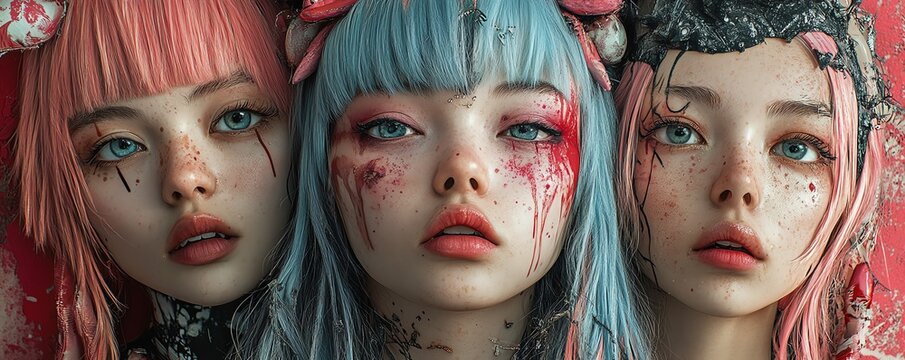 A surreal fashion blend of kawaii and grunge styles, combining cute and edgy elements for a unique visual experience.