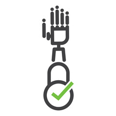 Robot Hand Check Icon – Secure AI Verification and Approval Line Vector.