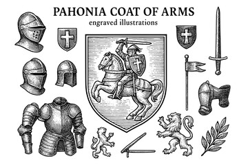 Historic Pahonia coat of arms with intricate engravings showcasing noble armor and emblems