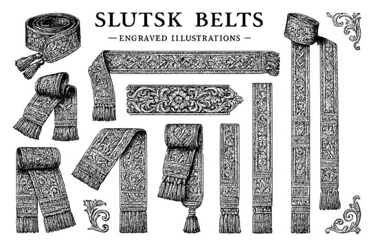 Intricate designs of Slutsk belts showcasing traditional craftsmanship and artistry in detailed engravings