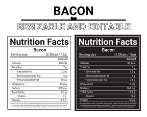 Obraz premium Bacon Nutrition Facts Label Editable Template