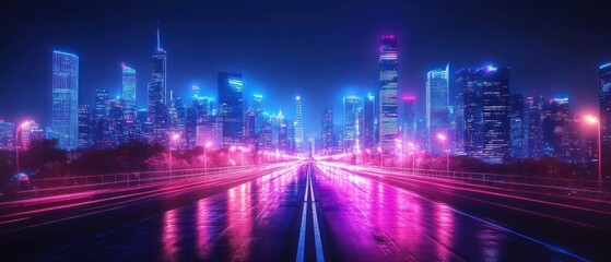 Fototapeta premium Cyberpunk Cityscape: Neon Nights