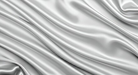  Elegant White Satin Textile Background Showcasing Continuous Smooth Fabric with Fluid Dynamic Fold Flow Pattern 