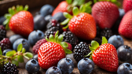 Obraz premium Fresh Vibrant Ripe Berries Featuring Strawberries for Culinary Use