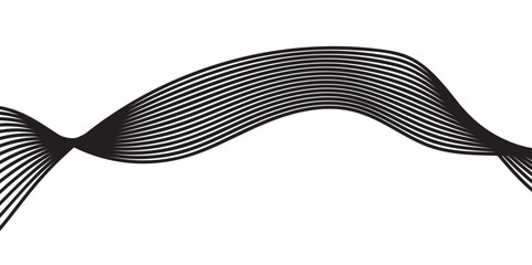 Create a vector illustration of a black abstract wave pattern on a brwon background. The wave should have a smooth, flowing form with overlapping transparent lines and gradient mesh effects, creating 