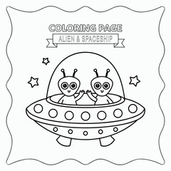 Cute Cartoon Alien & UFO Spaceship – Vector Art for Kids. International Children's Book Day