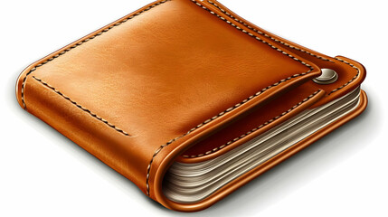 Brown Leather Wallet on White Background