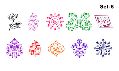 Rhinestone hotfix transfer Buti set design for laser cutting, 2.2 mm hole size 6 ss, paisley, circular and floral set no.6
