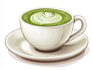 Designing an ultra hd visual journey of a matcha green tea latte in a cozy kitchen that evokes an inviting ambiance