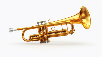 Obraz premium Bright brass trumpet isolated on white background