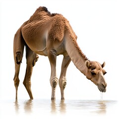 Photo of Camel water drinking pose Bactrian camels in Gobi Desert Isolated on white background