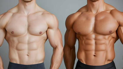 Two Muscular Men Before And After Tanning Showing Fitness Transformation