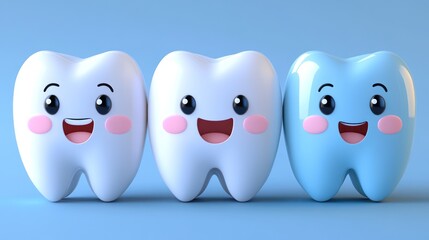 Obraz premium Cute Cartoon Teeth Characters with Smiling Faces and Happy Expressions