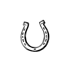 Horseshoe outline symbolizing luck in black and white  