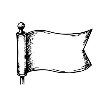 Blank banner illustration on a pole in hand-drawn style  
