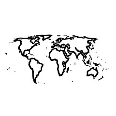 World map outline in minimalist style against white background  