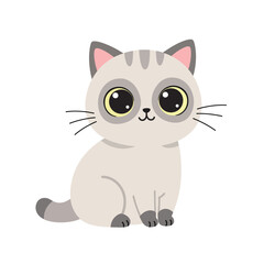 Cute Cartoon Grey Tabby Cat Sitting