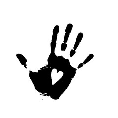 Handprint with Heart Symbol on White Background  