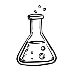 Laboratory flask spilling liquid in a minimalist style  