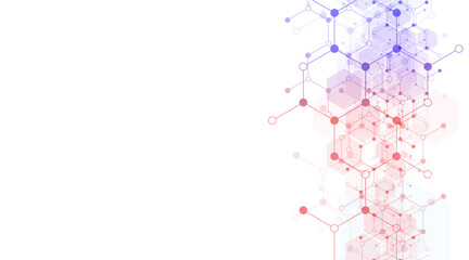 Hexagons pattern background. Genetic research, molecular structure. Chemical engineering. Concept of innovation technology. Used for design healthcare, science and medicine background