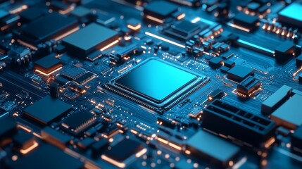 Obraz premium 3D chip illustration in blue tones on a light background
