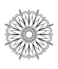 Easy mandala coloring page for kids, black line art vector illustration on white background