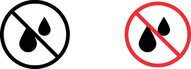 No Water Drop Icons: Minimalist Line Art for Prohibited and Hydration Graphics