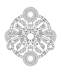 Fototapeta premium Easy mandala coloring page for kids, black line art vector illustration on white background