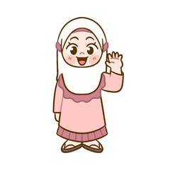 Cute Moslem Girl Waving Hello for Eid al-Adha Greetings