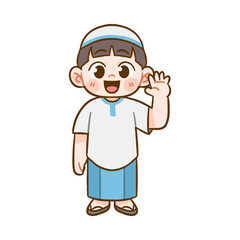 Cute Moslem Boy Waving Hello for Eid al-Adha Greetings