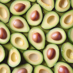 Halved Ripe Avocados with Seeds – Fresh Organic Superfood on Green Background