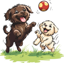 Fototapeta premium Mother Dog and Puppy Playing with Ball