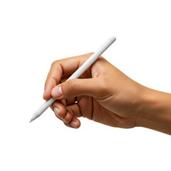 Hand holding smartphone stylus, realistic style, isolated on transparent background